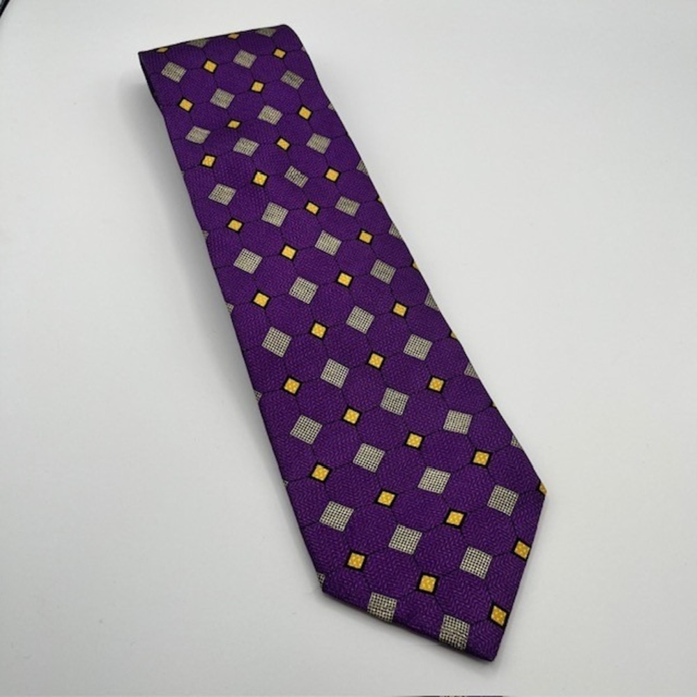 Addendum Mens Silk Tie Purple Geometric Diamond Square Pattern Made‎ in USA